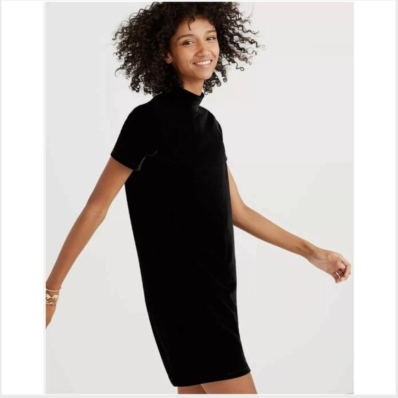 NWT MADEWELL Women's Black Velvet Mockneck Mini Shift Dress Sz Small - Picture 3 of 6